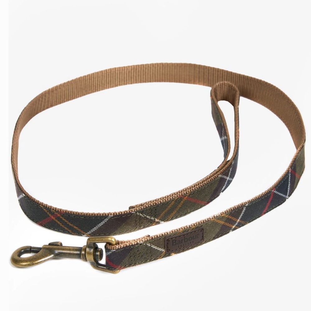 Barbour Webbing Tartan Dog Leash and Barbour Wellington Boot Dog Toy